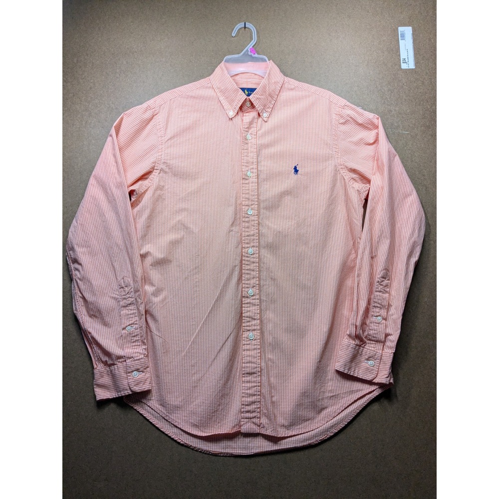Ralph Lauren Mens Orange Gingham Button Down Shirt Long Sleeve Size M